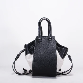 

Women's Contrasting Canvas Panel Portable Bucket Bag Shoulder/Crossbody Bag