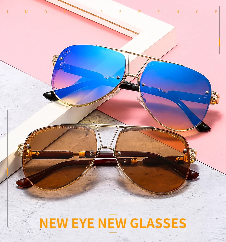 2021 New Hollow Pattern Oval Sunglasses Men Women Luxury Trend Brand Designer Metal Alloy Frame Gradients Lens conspicuous Pilot big square sunglasses