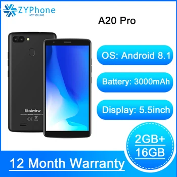 

Blackview A20 Pro Original 5.5"Mobile Phone 2GB 16GB Quad-Core Android 8.1 Fingerprint 18:9 Full HD Screen 4G Smartphone Fashion