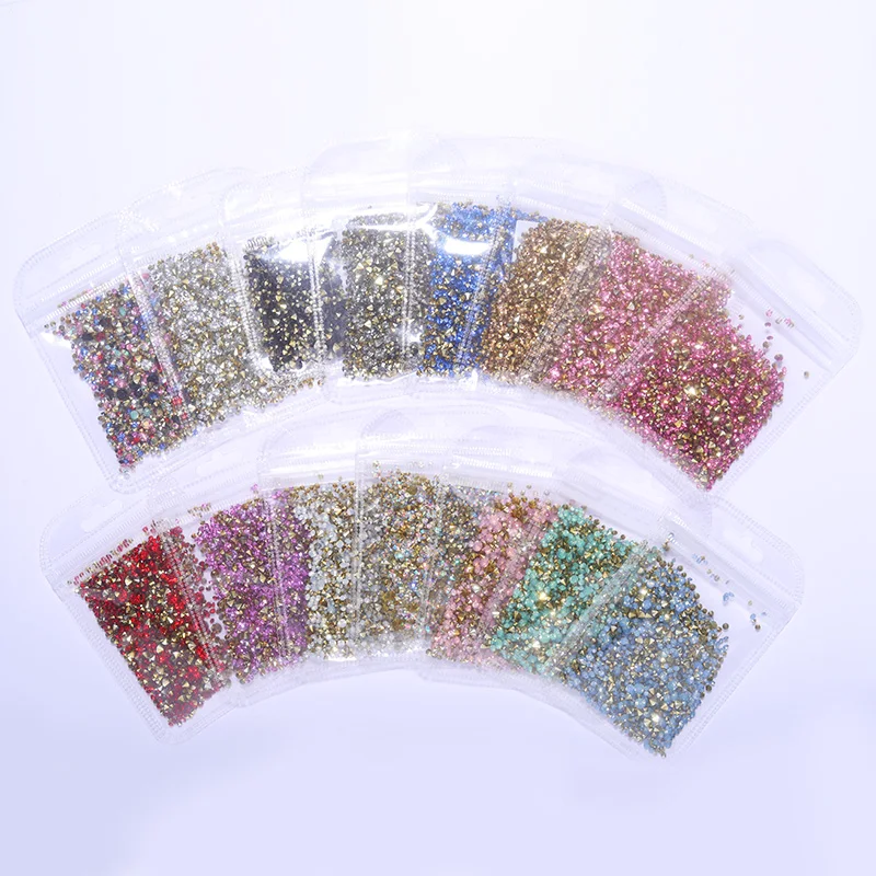 1000PCS AB Micro Rhinestones Nail Crystals Mixed Color Flat Bottom Nail Art Decorations 3D Charms Nail Accessories