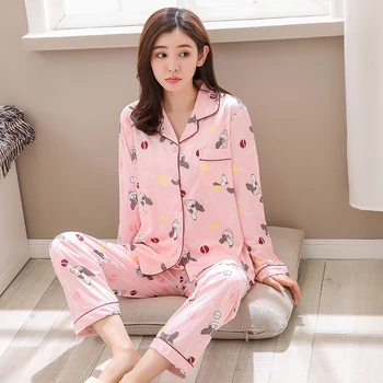 

Lovely Dog-patterned Pajamas For Women 2020 Spring Autumn Long Sleeve Comfort Lapel Pyjama Sets Female Pijama Night Sleepwear