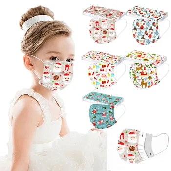 

Children's Three-layer Mouth Masks Protective Dust-proof Cartoon Santa Claus Printed Face Mask Disposable Christmas Mask Masque