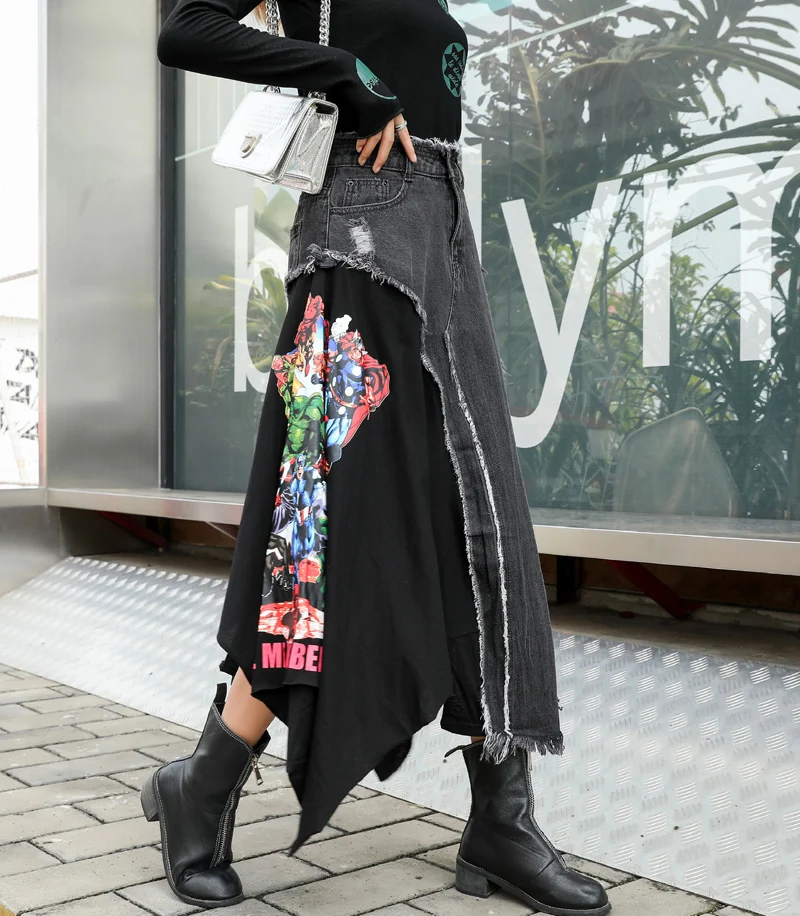 Vefadisa Irregular Women Elegant Skirt 2020 Spring And Autumn Women Printing Patchwork Skirt Plus Size A Line Skirt ZQY319B