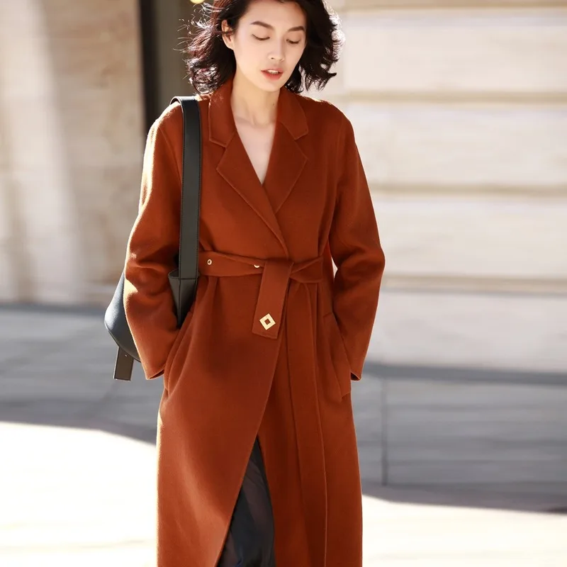 

AIGYPTOS 2019 classic atmosphere wear simple H-type pure wool hand-sewn double-faced coat woolen coat female