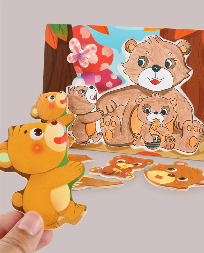 Мультяшная панда деревянная головоломка Монтессори Обучающие игрушки познавательные животные Детские пазлы для детей Деревянные Пазлы