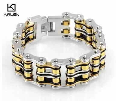 Модные ювелирные изделия, 22,5 см, нержавеющая сталь, велосипедная цепь, мужской браслет, желтый и серебряный, тяжелая массивная цепочка, браслет, браслет