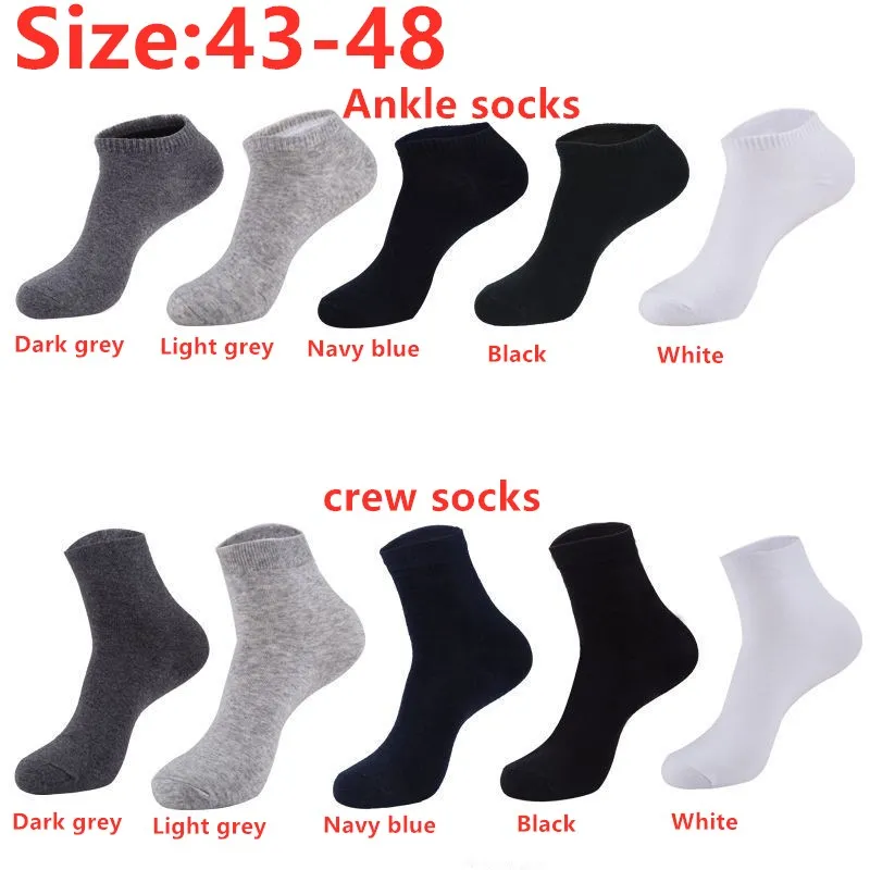 5 Pairs Funny Halajuku soild colour extra big size Socks Hosiery Men High Quality Black White Casual Cotton Short crew | Мужская одежда