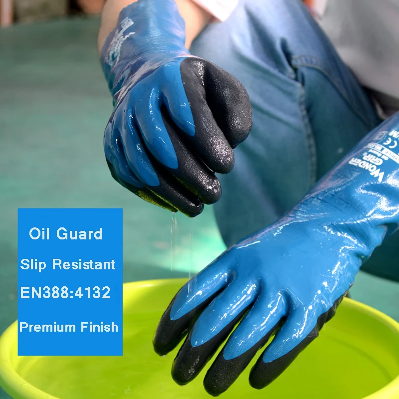 Oil Resistant Work Gloves Nitrile Fully Dipped Long Cuff Gas Anti Biotic Slip Waterproof Acid-base Chemical Proof work gloves nitrile gloves protective gloves