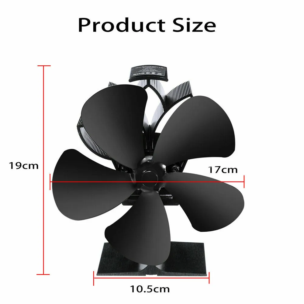 5 лопастей вентилятор для печи, работающий от тепловой энергии бревна деревянная горелка Ecofan тихий черный Домашний Вентилятор для камина эффективное распределение тепла