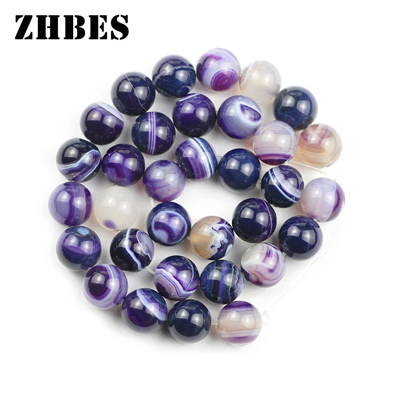 Natural Carnelian Violet Stripe Banded Agates Spacers Balls 4/6/8/10/12MM Purple Onyx Round Loose Beads Jewelry Making DIY | Украшения и