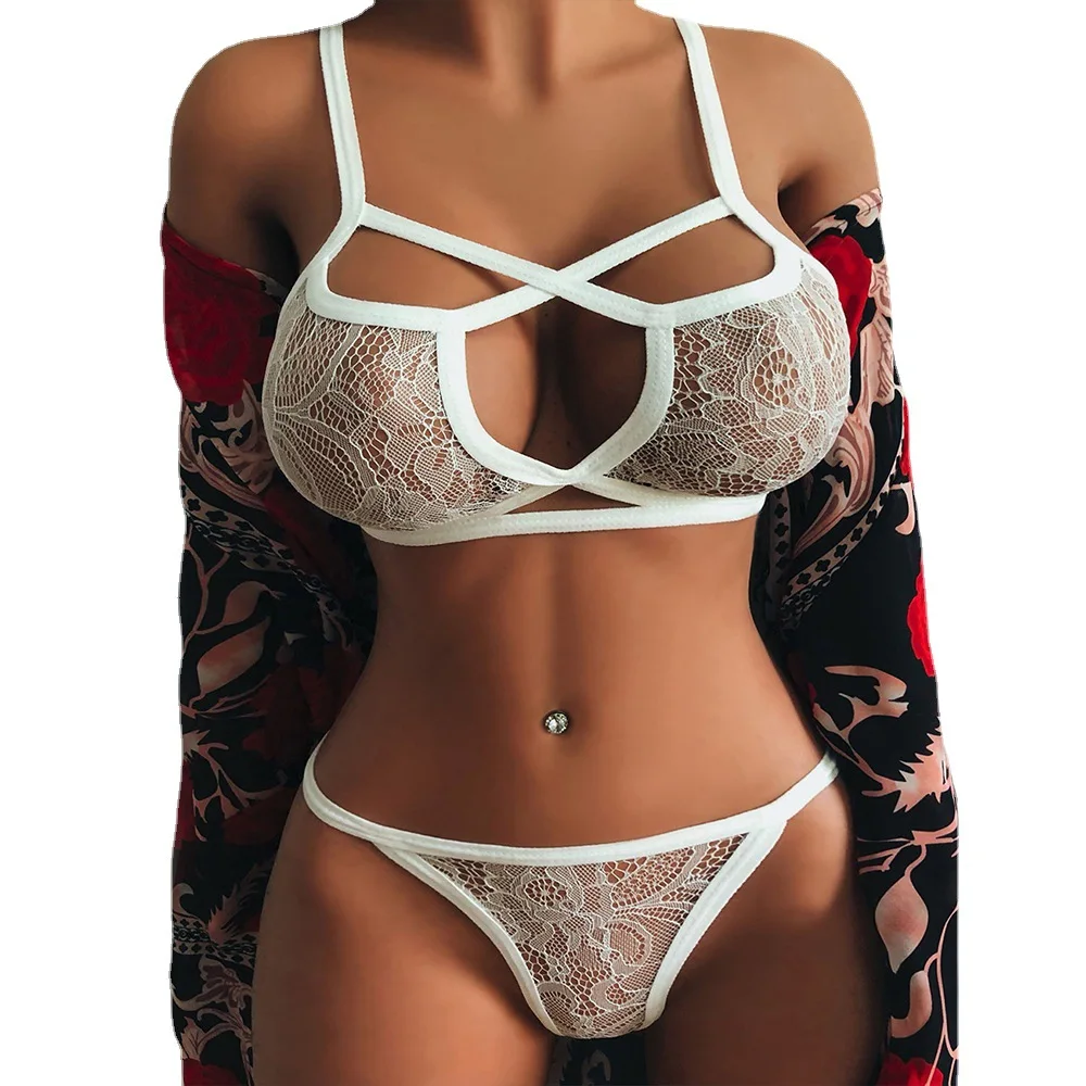 lace underwear set Plus Size Women Sexy Hot Erotic Bra Set Sexy Hollow Out Teddy Bodysuits Underwear Set Lace Deep V Open Lingerie + Stockings Sets matching bra and panties