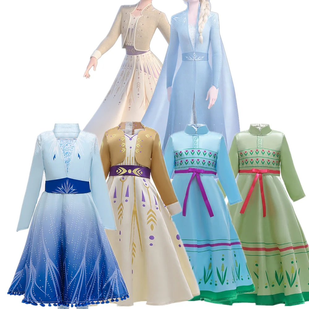 2020 New Dress For Girls Clothing Anna Elsa Princess Set Christmas Cosplay Birthday Party Sky Blue RED | Детская одежда и обувь
