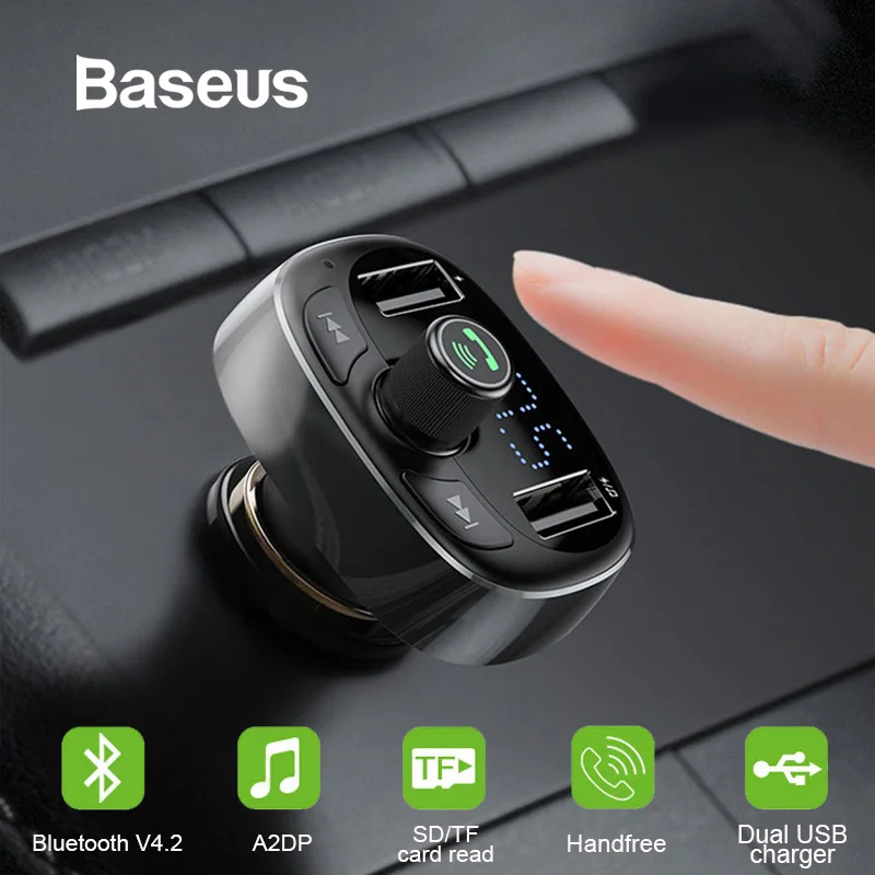 

Baseus FM Transmitter Modulator Bluetooth Handsfree Car Kit Audio MP3 Player with 3.4A Dual USB Car FM Transmittor Phone Charger