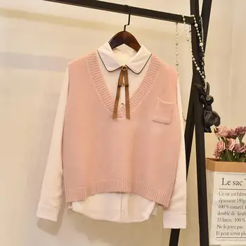 

Spring Autumn Women Solid Color V Neck Knitted Vest Top Spring Winter Female Waistcoat Sleeveless Jacket Women Vest Plus Size