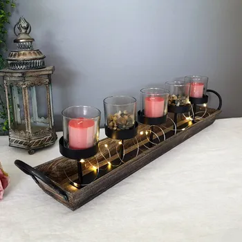 

Nordic Glass Candle Holder Vintage American Wooden Large Candle Holder Living Room Decor Porte Bougie Verre Candlestick DD60ZT
