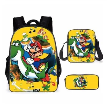 

3pcs Super Mario Cute Bookbags Set With shoulder bag Children School Bags Backpack Teenager Boys Girls Mochila Escolar Infantil