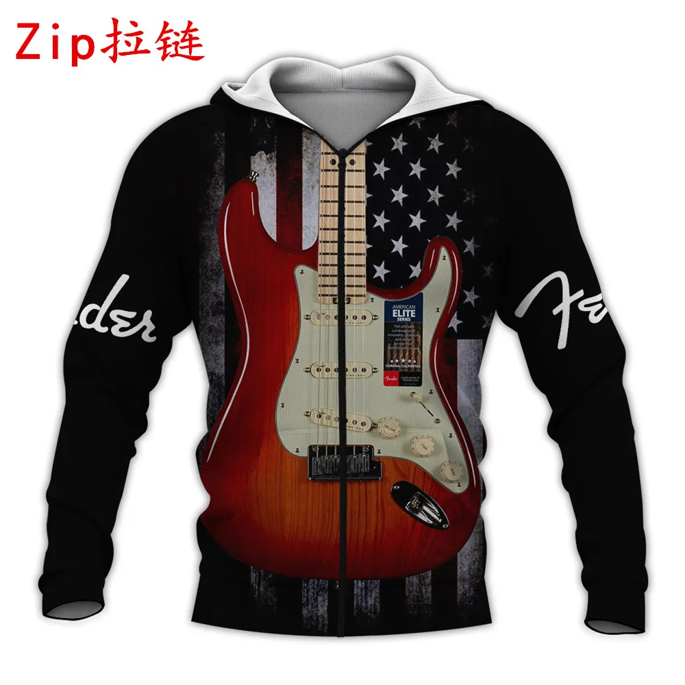 New Fashion Mens Hoodie Beautiful Electric Guitar 3D Full Printing Sweatshirt Unisex Hip Hop Casual Zip Hoodies MZ0624
