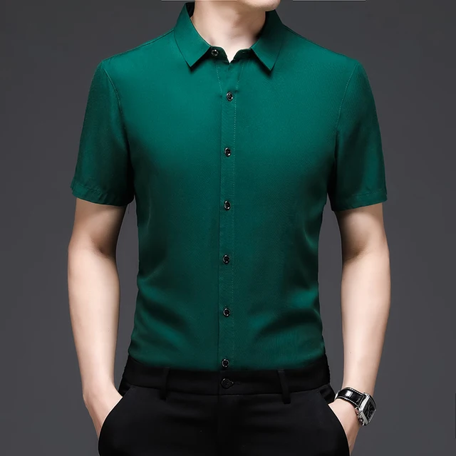 Camisa verde de para hombre, ropa clásica de Color sólido, ajustada, informal, de negocios, de C771, nueva|Camisas informales| AliExpress