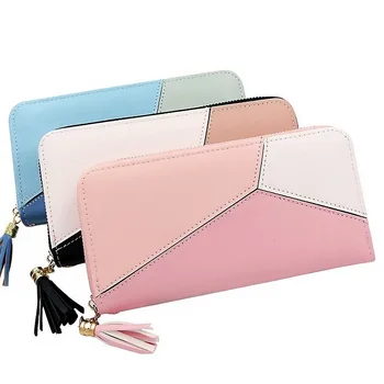 

2019 New Fashion Womens Wallets Simple Zipper Purses Black White Blue Pink Long Section Clutch Wallet Soft PU Leather Money Bag
