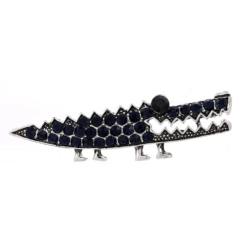 Rhinestone Crocodile Brooches Dark Blue Animal Brooch Pins Women And Men