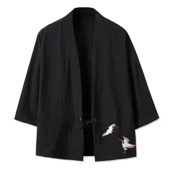 

Chinese Style Men 'S Retro Three Quarter Sleeve Cardigan Jacket Han Chinese Clothing Loose Large Cotton Linen Top