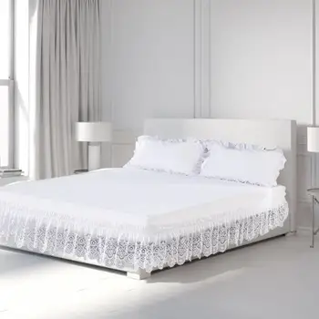 

Bed Skirt Wrap Around Elastic Bed Shirts Without Bed Surface Twin /Full/ Queen/ King Size 38cm Height for Home Decor White