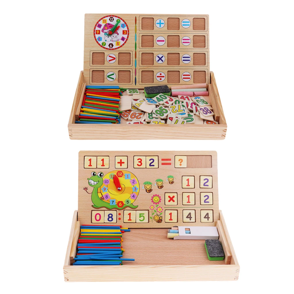 Preschool Wooden Math Counting Tool with Counting Rods,Teaching Clock,Board