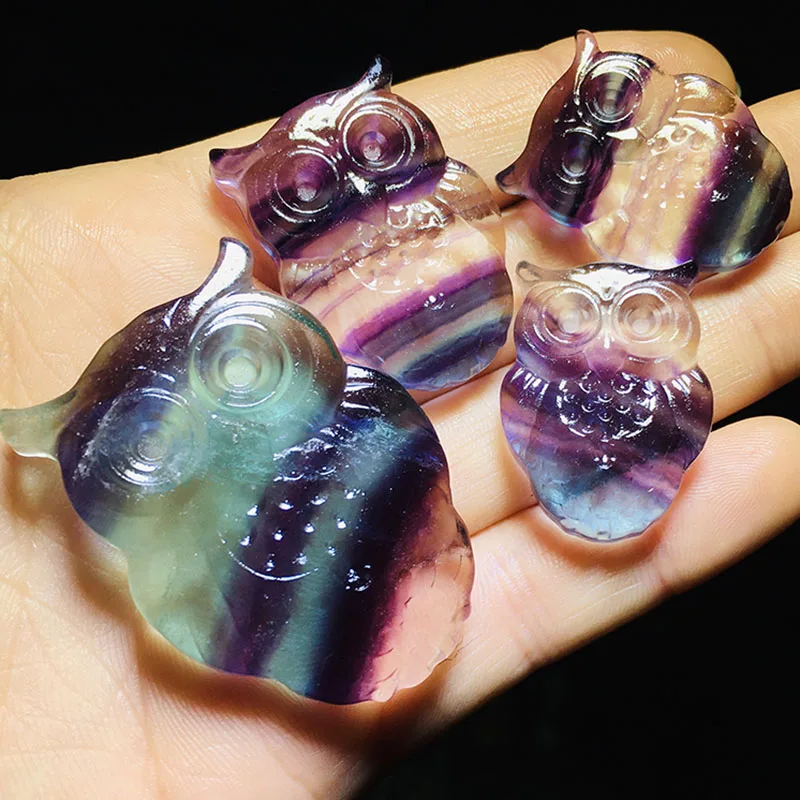 Natural Rainbow Fluorite Carved Owl Quartz Crystal Statue Healing Crystals Room Decor Aesthetic Witch Halloween Gift | Дом и сад