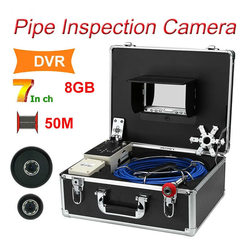 

7" 50m DVR Pipe Pipeline Inspection Camera Industrial IR Remote 1000TVL Endoscope cam drain Serwer