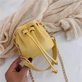 

Fashion Women bolso hombre bandolera Drawstring Bucket Shoulder Bag Mini Handbag Chain Crossbody Pouch женские кожаные сумки