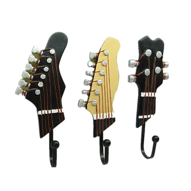 

Old Fashion Guitar Shaped Decorative Hooks Rack Clothes Keys Hangers Metal Resin Hooks Wall Mounted Cloakroom Decoration