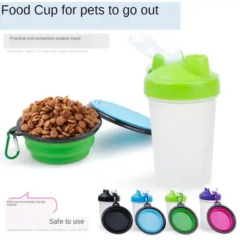 

Pet Dog Drinking Bowl Portable 2 in 1 Pets Water food Bottle Container With Folding Silicone Travel Outdoor Water Cup Feed Bowls