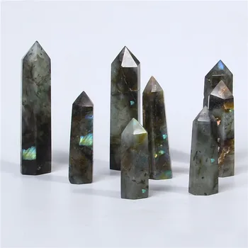 

Wholesale Labradorite Stone Tower 30-90 mm Point Quart Crystal Pillar Faceted Polished Stick Healing Wand For DIY Making Jewelry