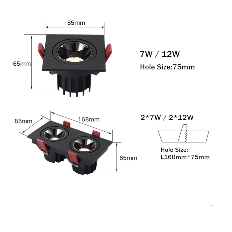 Double LED Down Light, Luminárias internas, 24W, 7W