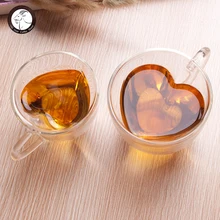 Heart Love Shaped Coffee Mug Double Glass Cup Double-layer Milk Juice Tea Mug Cup Heat-Resisting Drinkware Lady Valentine's Day