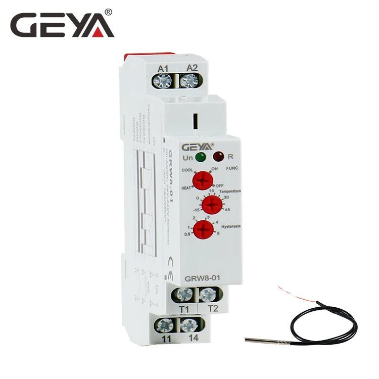 

GEYA GRW8-01 Temperature Control Relay AC DC 24V-240V Wide Range Voltage with Waterproof Sensor