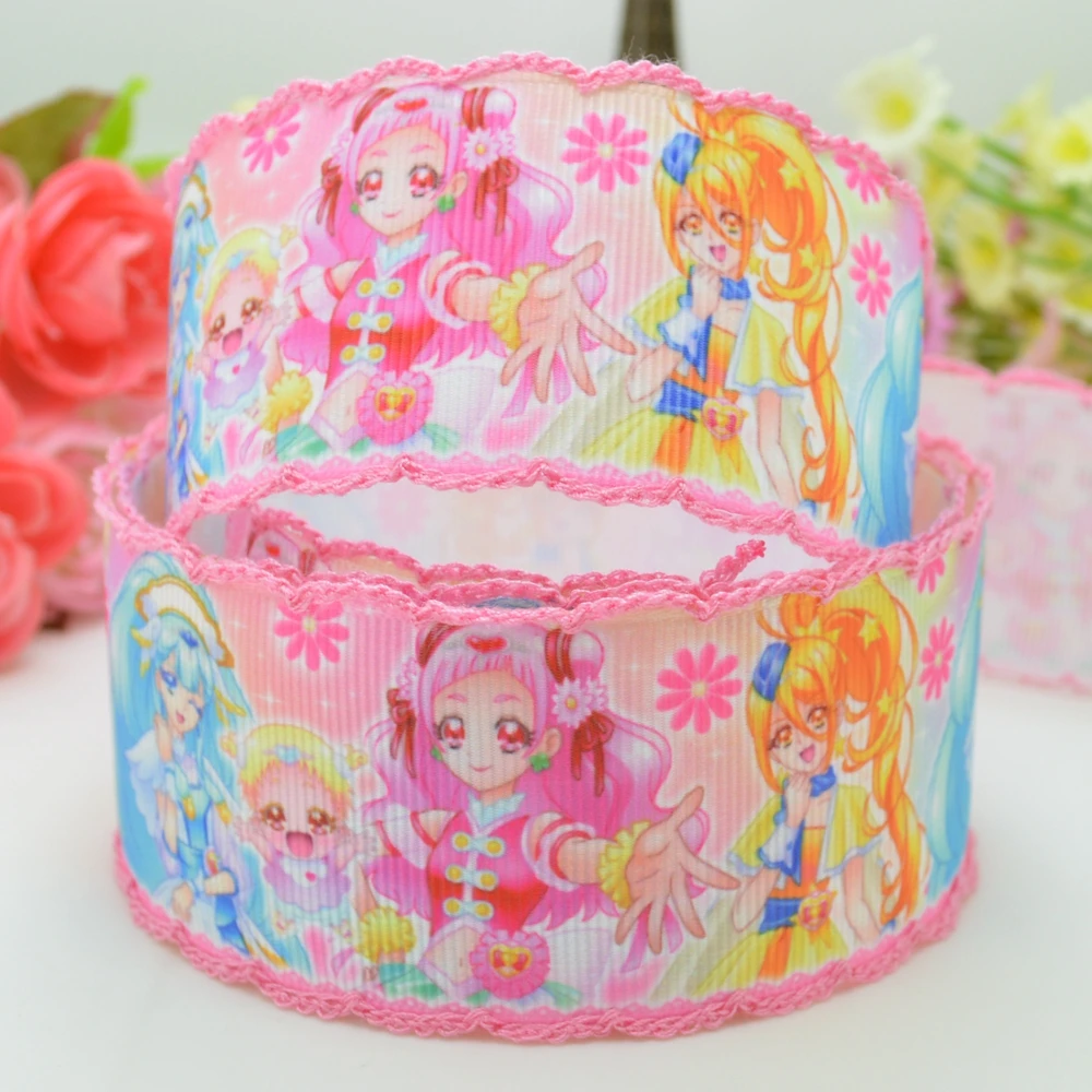 1," 38 мм precure zerochan Pretty Cure вязаная кромка с принтом корсажная лента бант для волос сделай сам ручной работы на заказ OEM 50YD