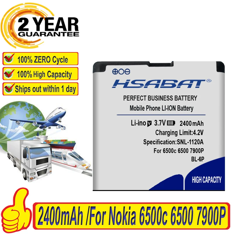 100% Оригинальный аккумулятор HSABAT 2400 мА · ч для Nokia 6500c 6500 7900P 7900 BL-6P | Мобильные