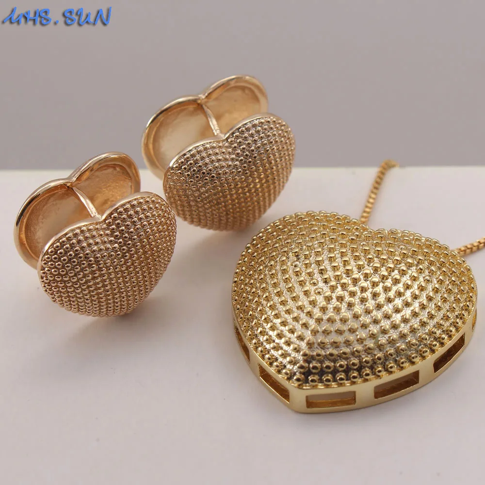 

MHS.SUN new arrival women heart pendant necklace gold color stud earrings copper jewelry for valentine's day 1pc high quality