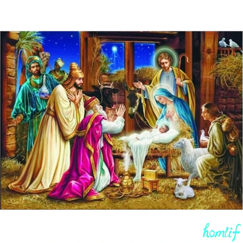 Diy Diamond Paintings Jesus Christ Birth Christmas Pattern Beadwork Pictures Needlework Religious Mosaic | Дом и сад