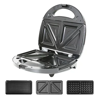 

220V Non-stick Electric Waffle Machine 3 In 1 Waffle Maker Multifunctional Sandwich Bread Toaster Frying Oven With 3 Plates