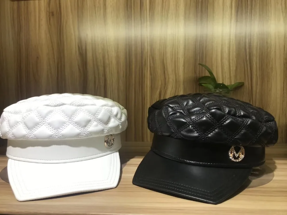 01911-юаней pu искусственная кожа Мода решетки высшего качества леди обслуживание кепки женские Козырьки Шляпы