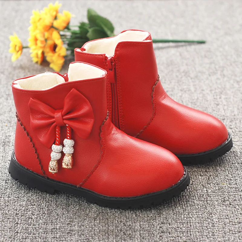 Зимние ботинки для девушки, детские теплые зимние ботинки, меховая обувь с блестками для девочек, Нескользящие ботинки на плоской подошве для девочек, размер 26-36 - Цвет: 5