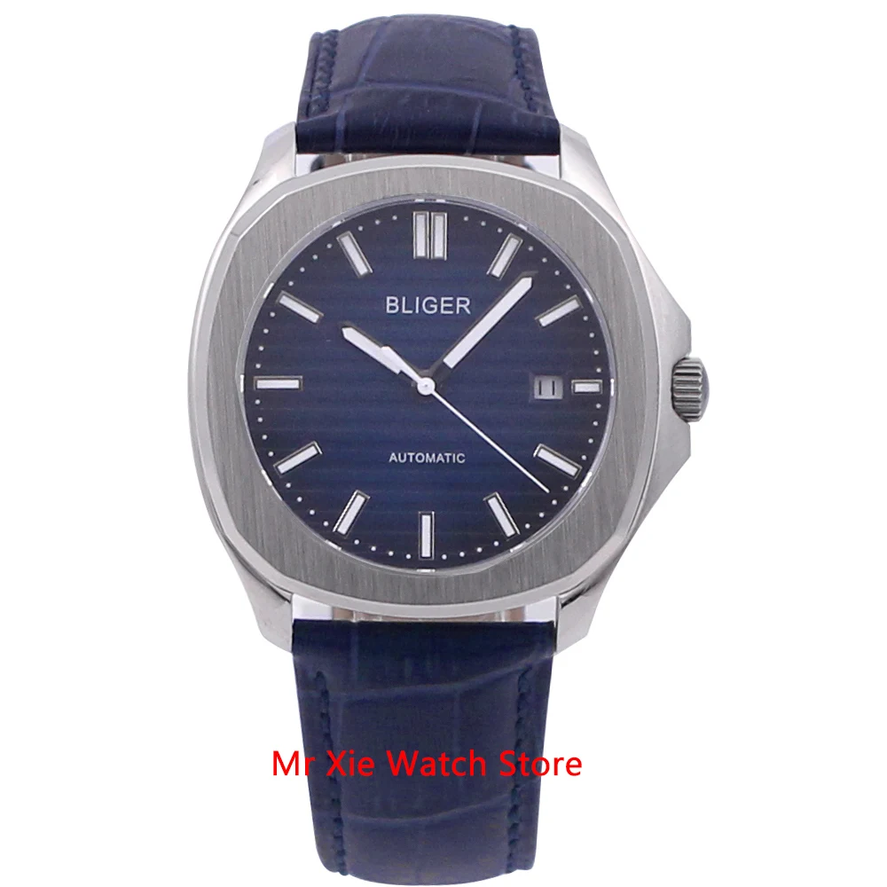 

Bliger 40mm Automatic Mechanical Men's Watch Luxury Brand Square Watch Case Leather Strap Sapphire Glass Luminous Wristwatch Men