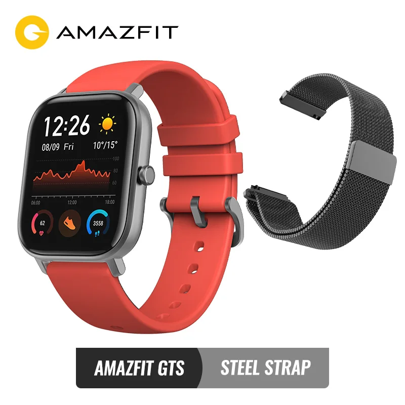 Amazfit GTS глобальная версия Смарт часы smartwatch gps Бег Спорт Пульс 5ATM водонепроницаемый браслет AMOLED экран - Цвет: red add metal str