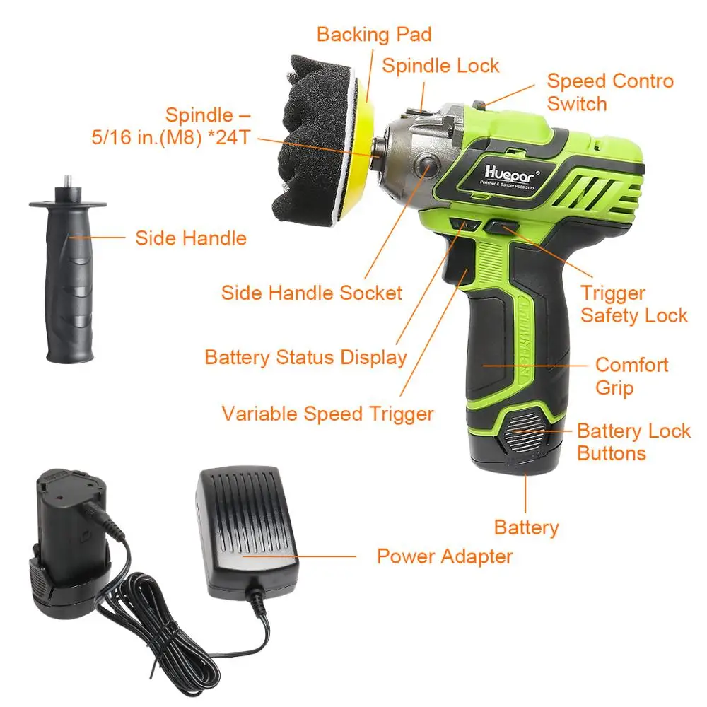 Huepar Electric Polisher Sander 3-inch Cordless Variable Speed Auto Polishing Machine Car er Waxer Floor Sanding Waxing Tool
