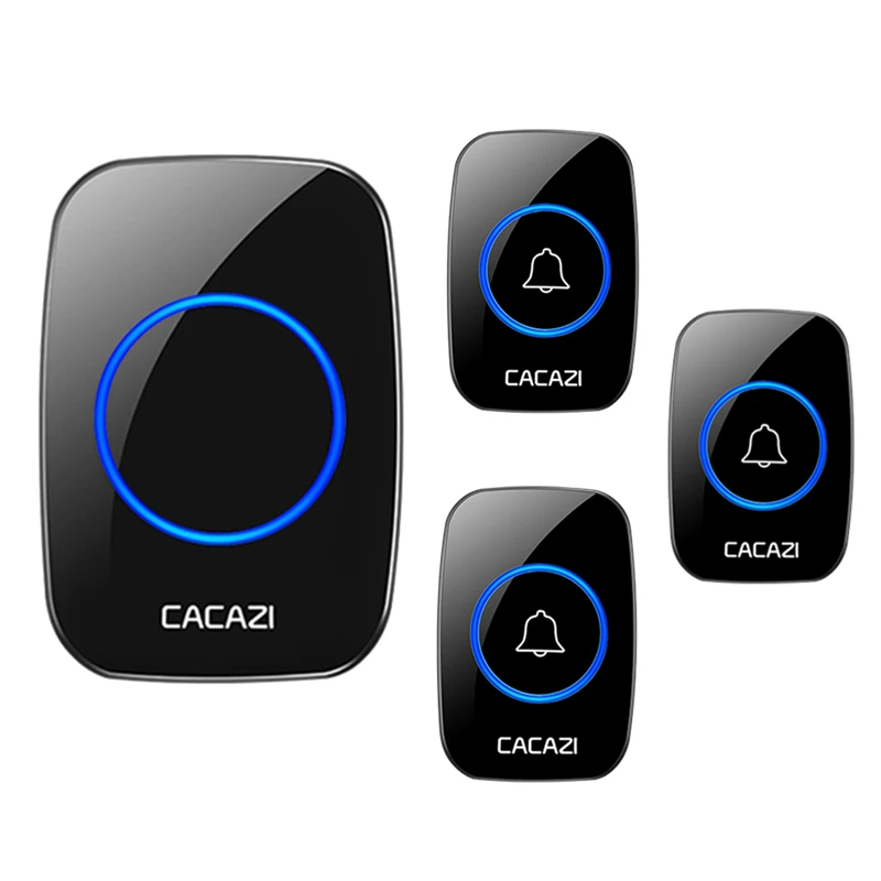 CACAZI Wireless Doorbell DC Battery-operated 300M Remote Battery Call Ring 1 2 3 Button 1 2 3 Receiver Door Bell A10 Black door phone system Door Intercom Systems