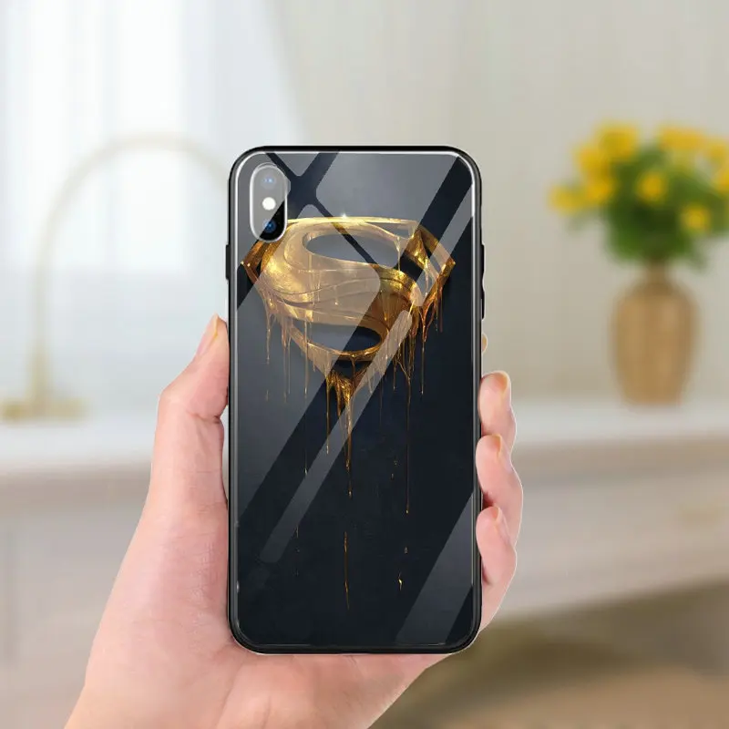 Чехлы для мобильных телефонов из закаленного стекла чехол для iPhone 5 5S SE X XR XS 11 Pro Max 10 7 6 6s 8 Plus сумки с логотипом Супермена