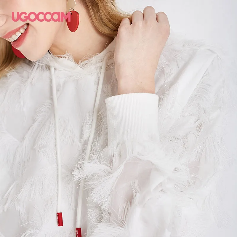 UGOCCAM женские толстовки с кисточками и длинным рукавом, элегантные, Boho Drawstring, уличная одежда, пуловер Harajuku, рубашка, Повседневная Осенняя женская одежда