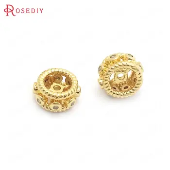 

(37828)6PCS 9MM 24K Gold Color Brass with Zircon Round Spacer Beads Bracelets Beads Jewelry Making Supplies Diy Accessories